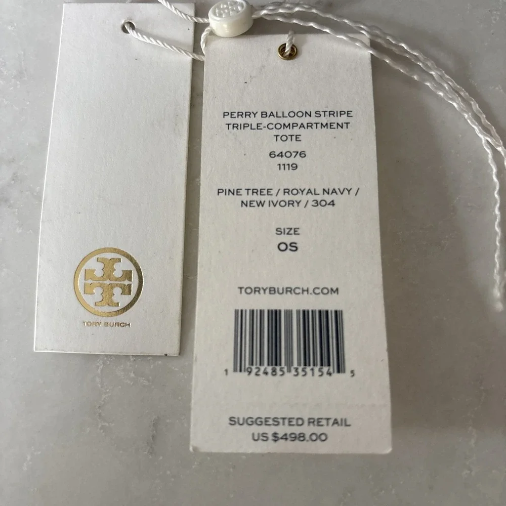 Tory Burch Perry Balloon Stripe Triple Compartment Tote Striped Multicolored